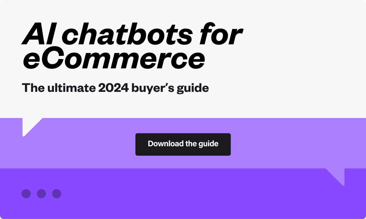 Guida ai chatbot AI per l'eCommerce scarica il banner.